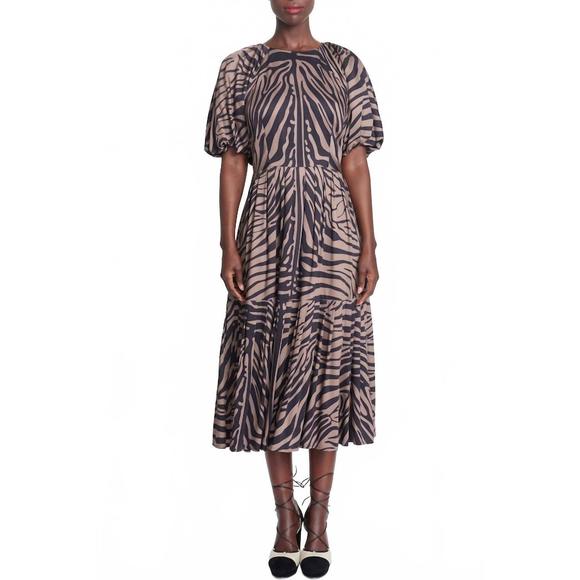 NEW COREY LYNN CALTER zebra midi dress in walnut